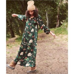 THE GREAT Tearoom Floral Alpine Long Sleeve Ruffle Tie Waist Midi Dress XS | 0